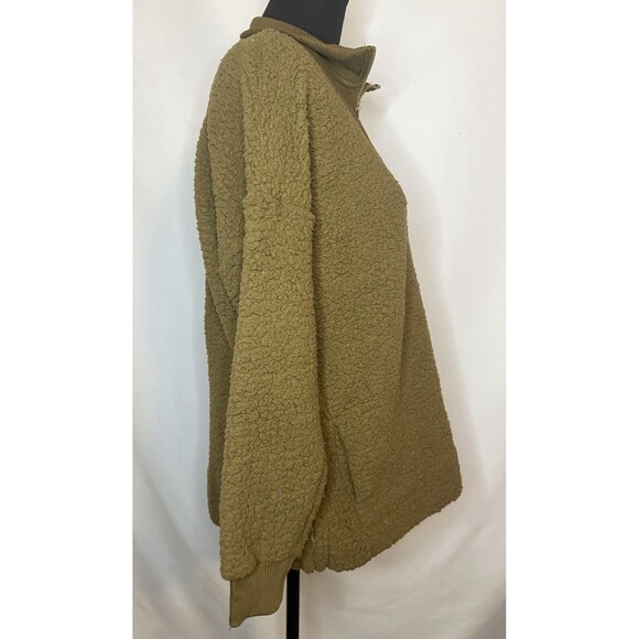 AERIE Oversized Dream Sherpa Quarter Zip Burnt Yellow Brown Sweater XS NWT - Picture 4 of 10